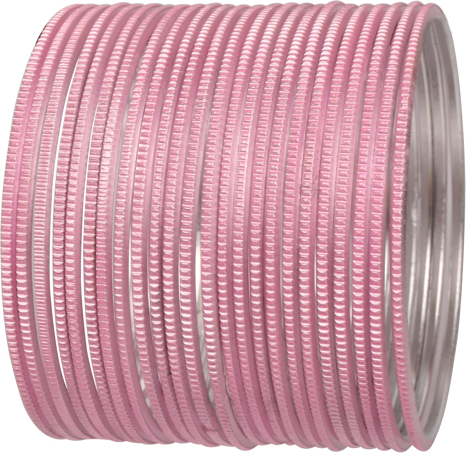 Touchstone NEW! Indian Bollywood Handcrafted Peeled Pattern “Italian Color Collection” Pastel Blush Pink Color Wrist Enhancing Designer Jewelry Bracelets Bangle. Set Of 24. For Women.