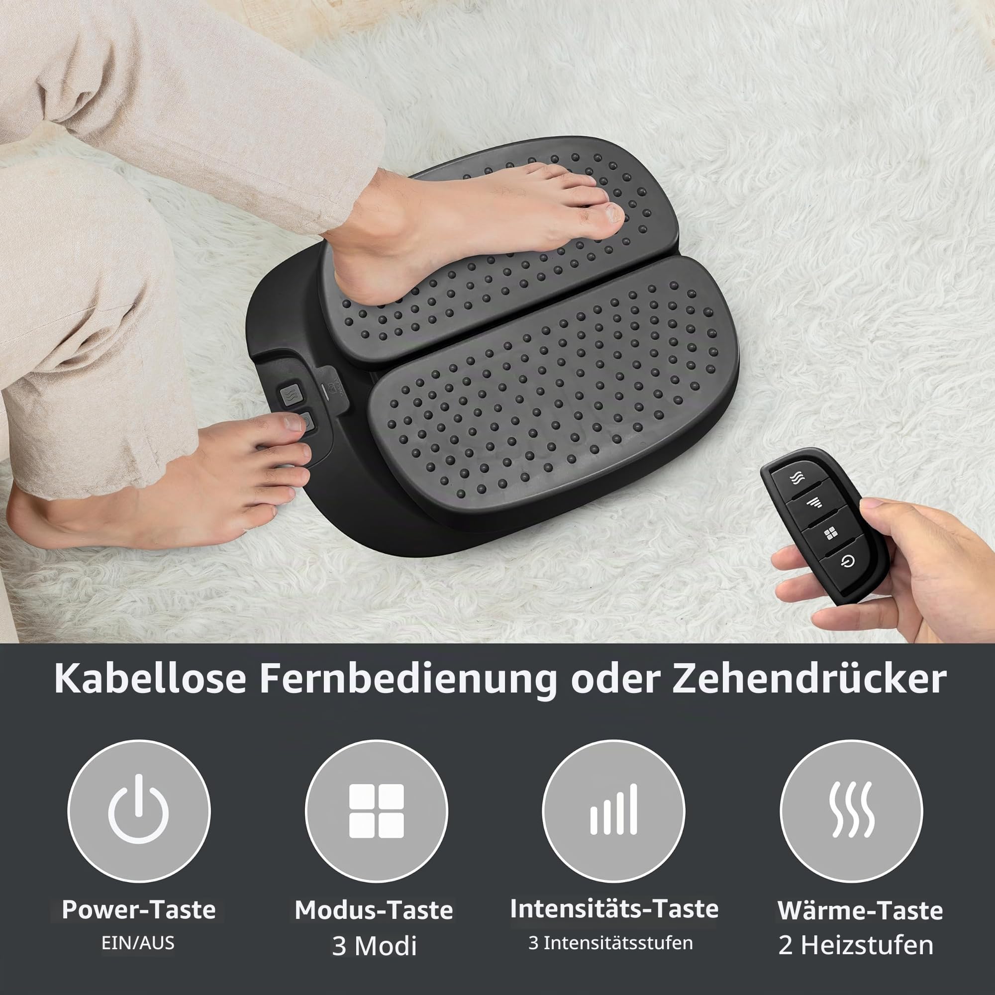 Snailax Fußmassagegerät mit Vibration und Wärme, elektrische Fußmassagegerät mit Fernbedienung, Massagegerät für Fußmassage Schwarz, Geschenke