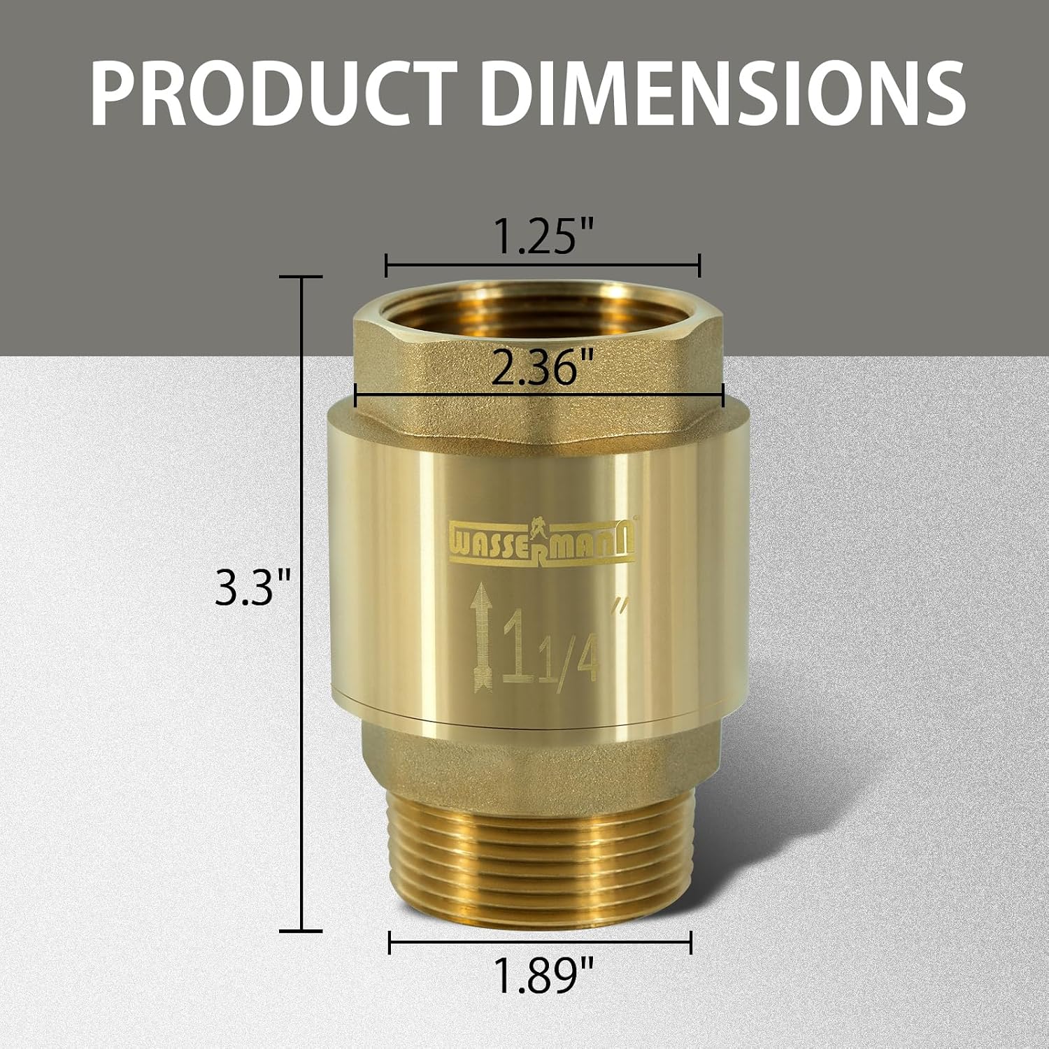 Wassermann 1-1/4" Brass Check valve 1.25“ NPT water Check Valve for submersible well pump 1.25 NPT inlet x 1.25 FNPT Outlet Suitable For Well Pump Irrigation System Water Supply System