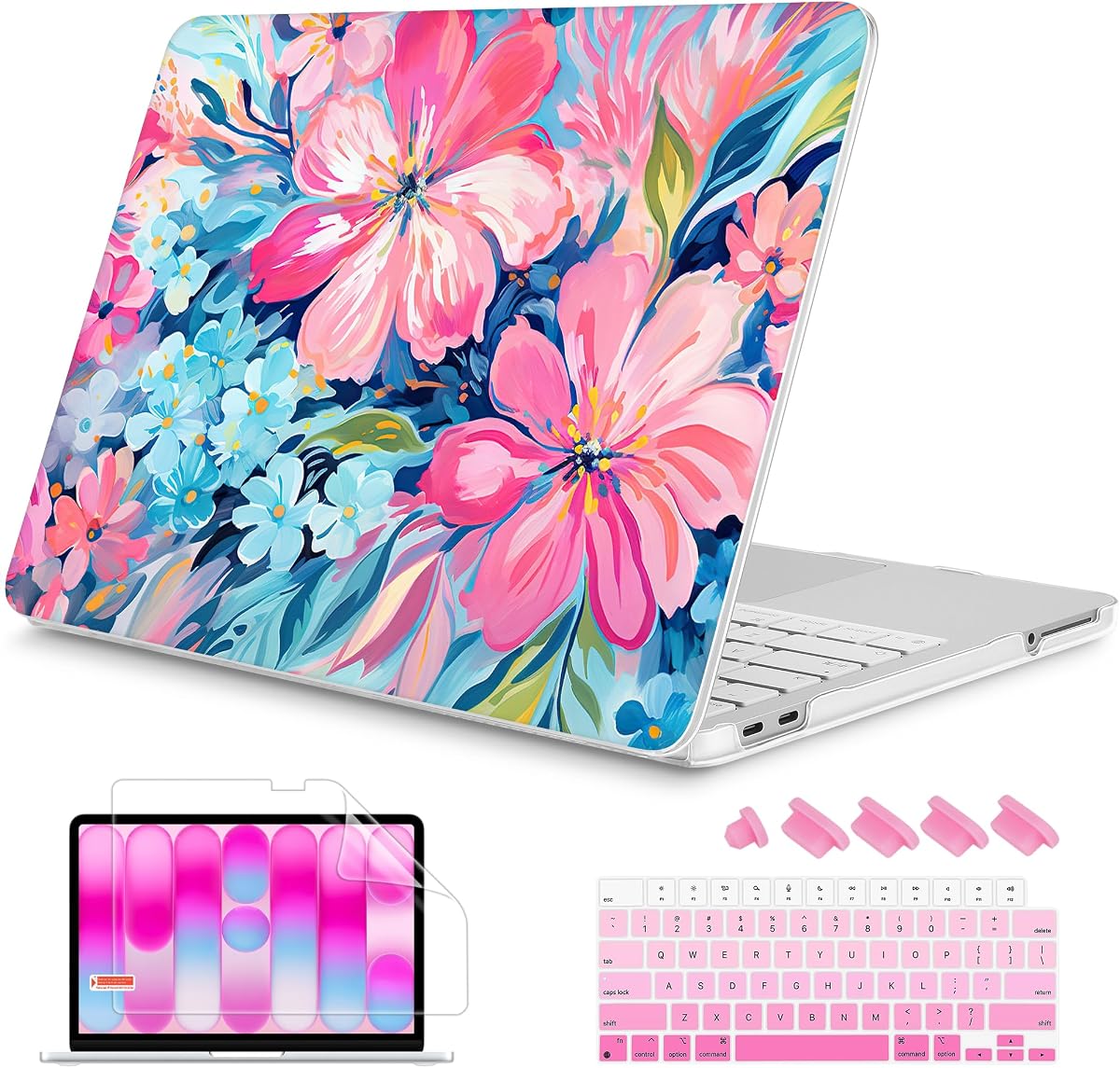 Mektron Case for 2026 MacBook Neo 13-inch A18 Pro chip A3404 Laptop Cover with 13-inch (Diagonal) Liquid Retina Display+ Keyboard Cover+ Screen Protector, Hand-Painted Flowers