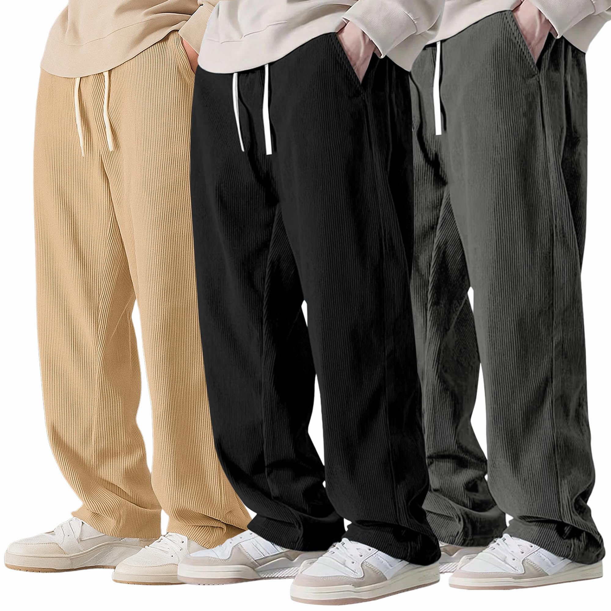 Men Mid Rise Poly Cotton Loose Fit Trouser || Korean Style Travel & Lounge Wear with Pockets (Available in Plus Size) (Combo Pack of 3)-image-47