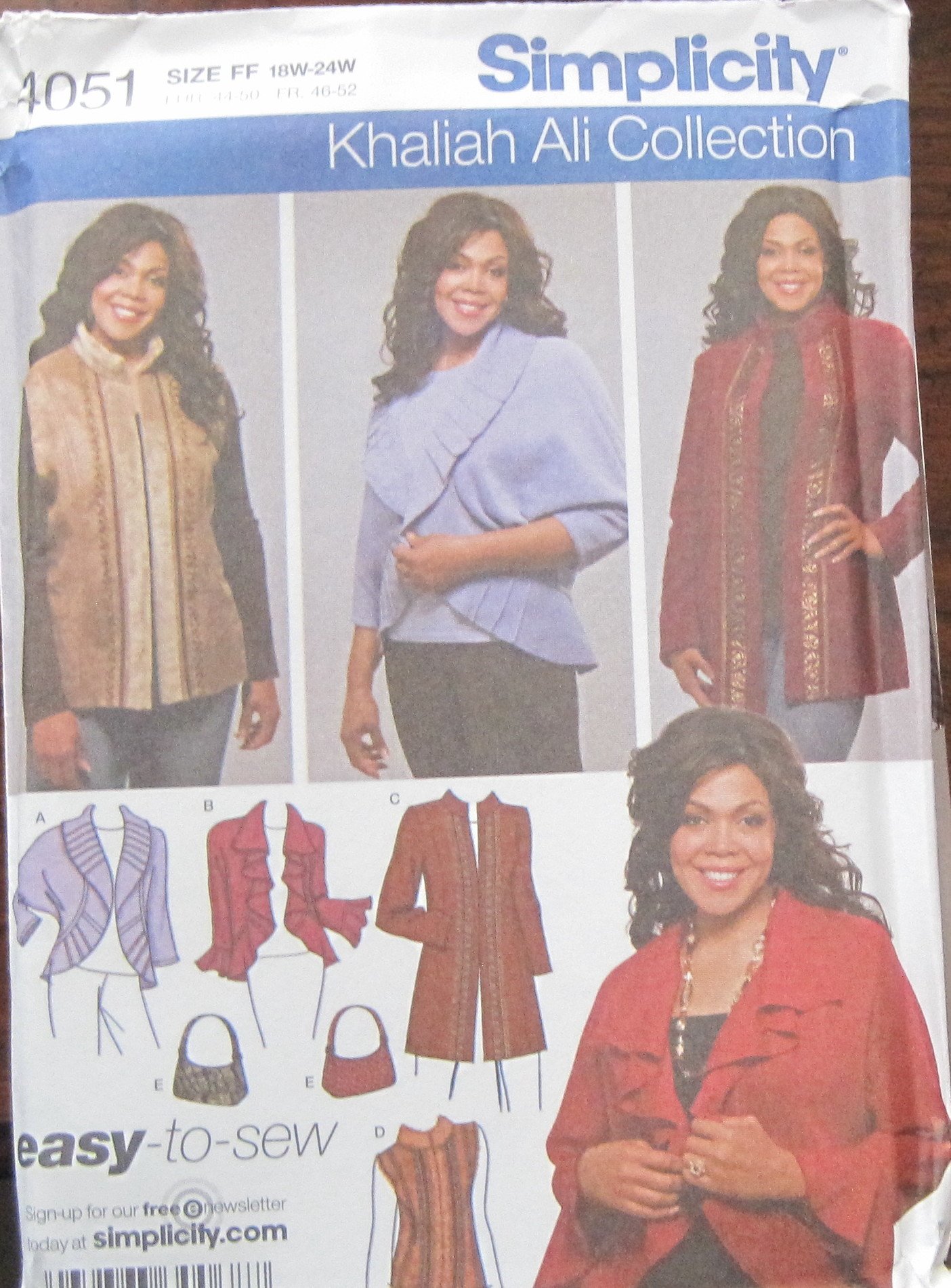 Patron Simplicity 4051 vestes gilet et sac pour femme grande taille FF 18W-24W
