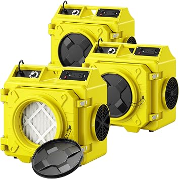 Air Scrubber with 3 Stage Filtration, 550CFM Stackable Negative Air Machine for Industrial and Commercial Use, Heavy Duty Air Cleaner with HEPA/Activated carbon Filter, Blue-3PC