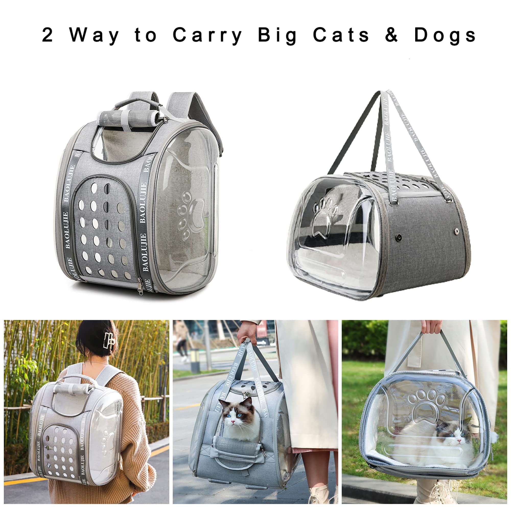 Großer Katzenrucksack, Raumkapsel, transparent, zum Transportieren von Haustieren, Wandern, Reisen, Doppelnutzung, zusammenklappbar, für mittelgroße Welpen und Katzen (schwarz)