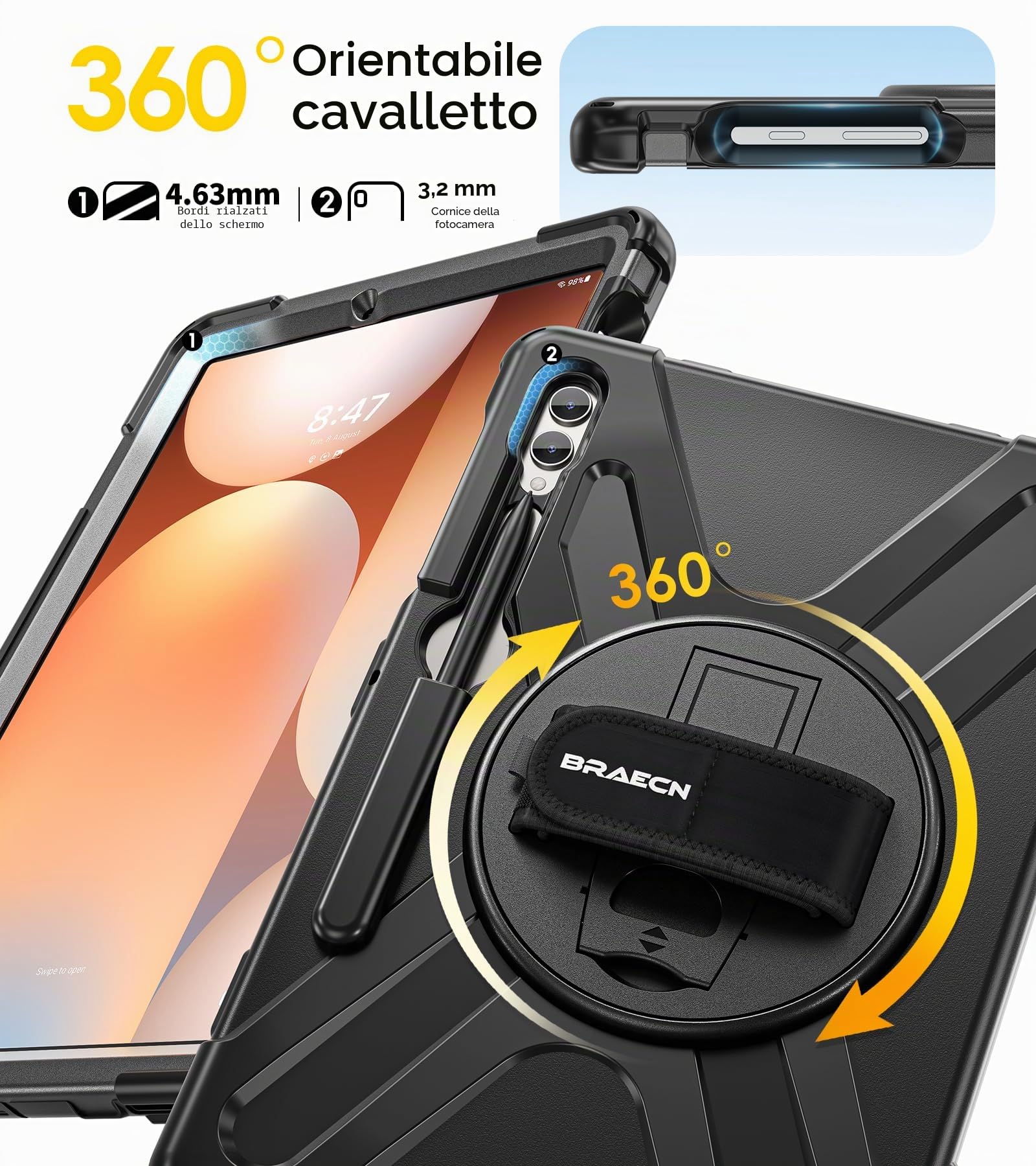BRAECN Cover per Samsung Galaxy Tab S10+/S9 FE+/S9+/S8+/S7 FE/S7+ - Nero