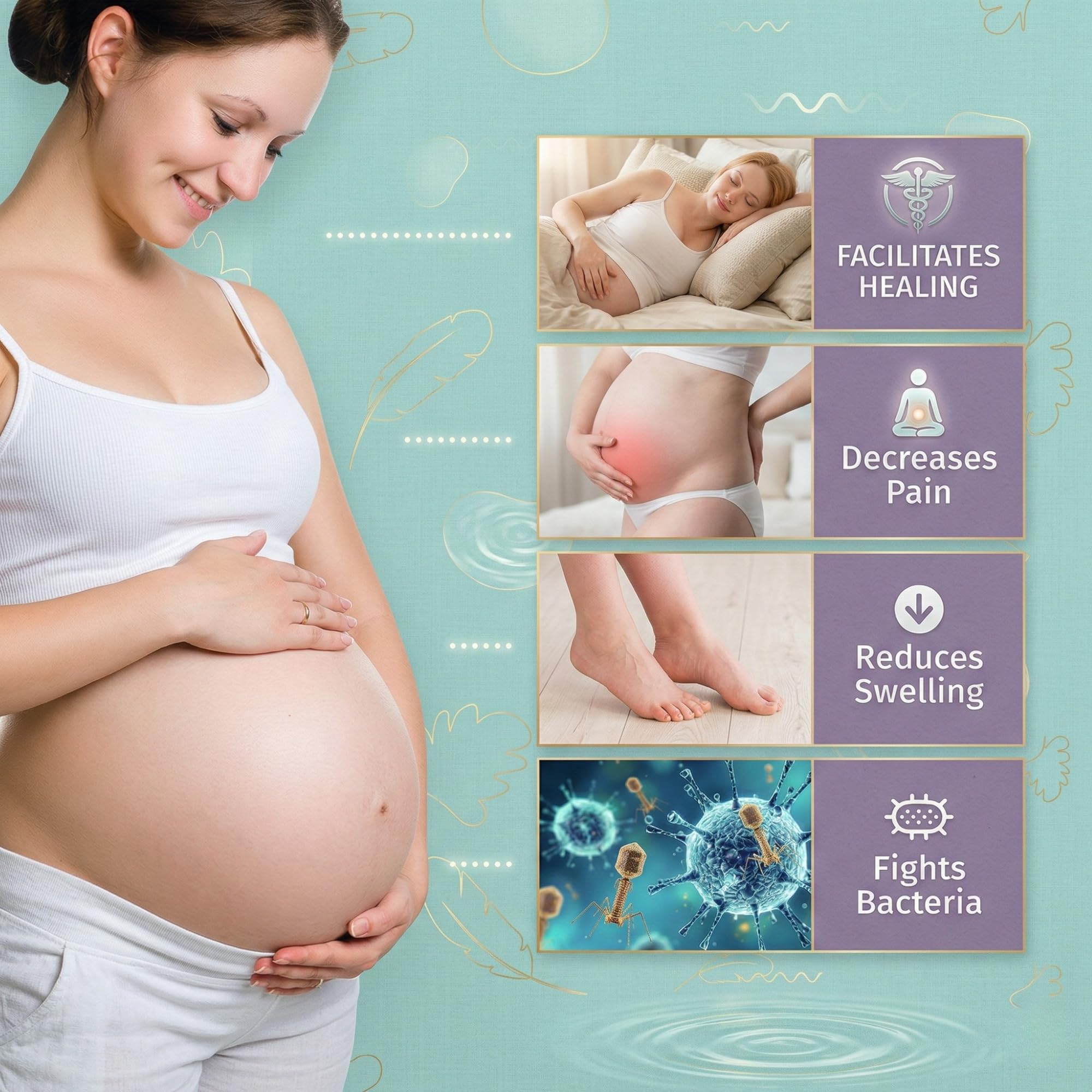Mama & Wish Wkładki do pielęgnacji poporodowej oczaru wirginijskiego (24 sztuki), chłodząca wkładka do krocza na całej długości, niezbędne wkładki po porodzie, wkładki do lodu po porodzie, podkładki