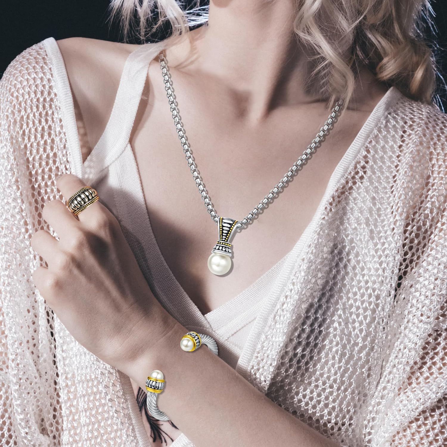 UNY JEWEL Jewelry Chinese Dragon Scale Ball, Dragon Cuff Bangle, Spring Open Two Tone Twisted Cable Vintage Cuff Bangle - Image 6