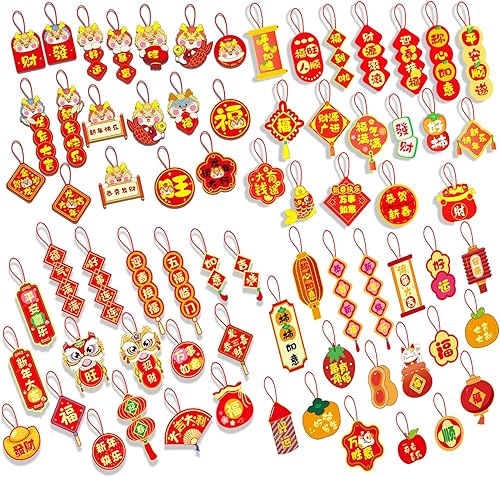 Miniatura 1 de 72 piezas de decoraciones de año nuevo chino 2024, adornos de año nuevo chino, adornos colgantes de nudo chino, adornos colgantes de año nuevo chino