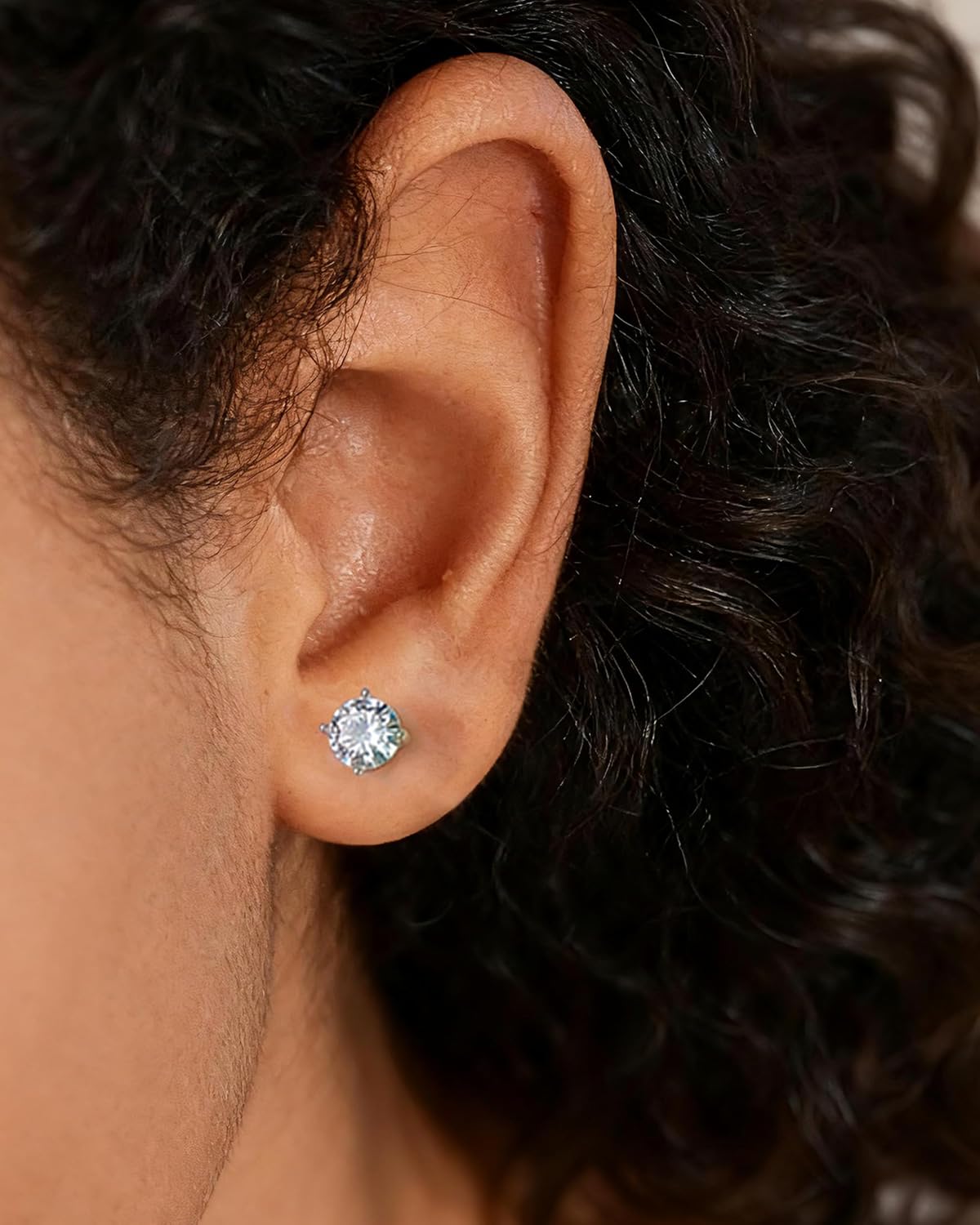 Moissanite Stud Earrings for Women 1/2CT Hypoallergenic 18K White Gold Plated Solid 925 Sterling Silver Flat Back Earring for Women Men, 1 Pair D Color VVS1 Clarity Round Lab-Created with Box