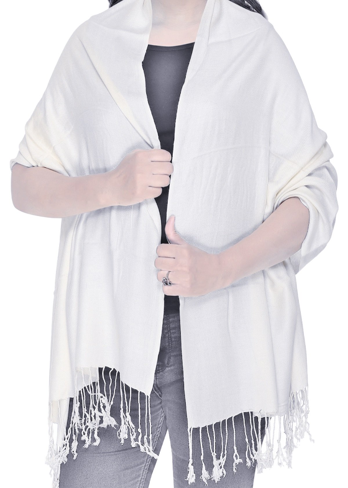World Of Shawls Women's White Plain Pashmina Scarf Hijab Shawl Stole Wrap (White)