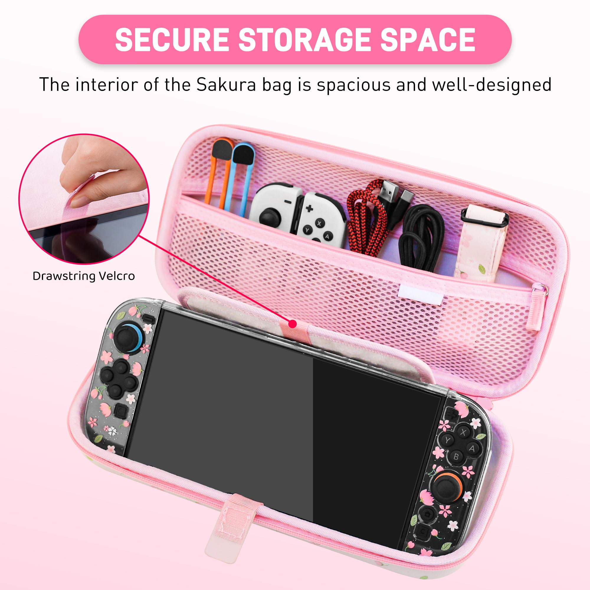 Custodia da trasporto Sakura rosa compatibile con Nintendo Switch 2 2025, con cover protettiva rigida Switch 2, pellicola protettiva per schermo HD, tracolla e 2 tappi per pollice, ragazza