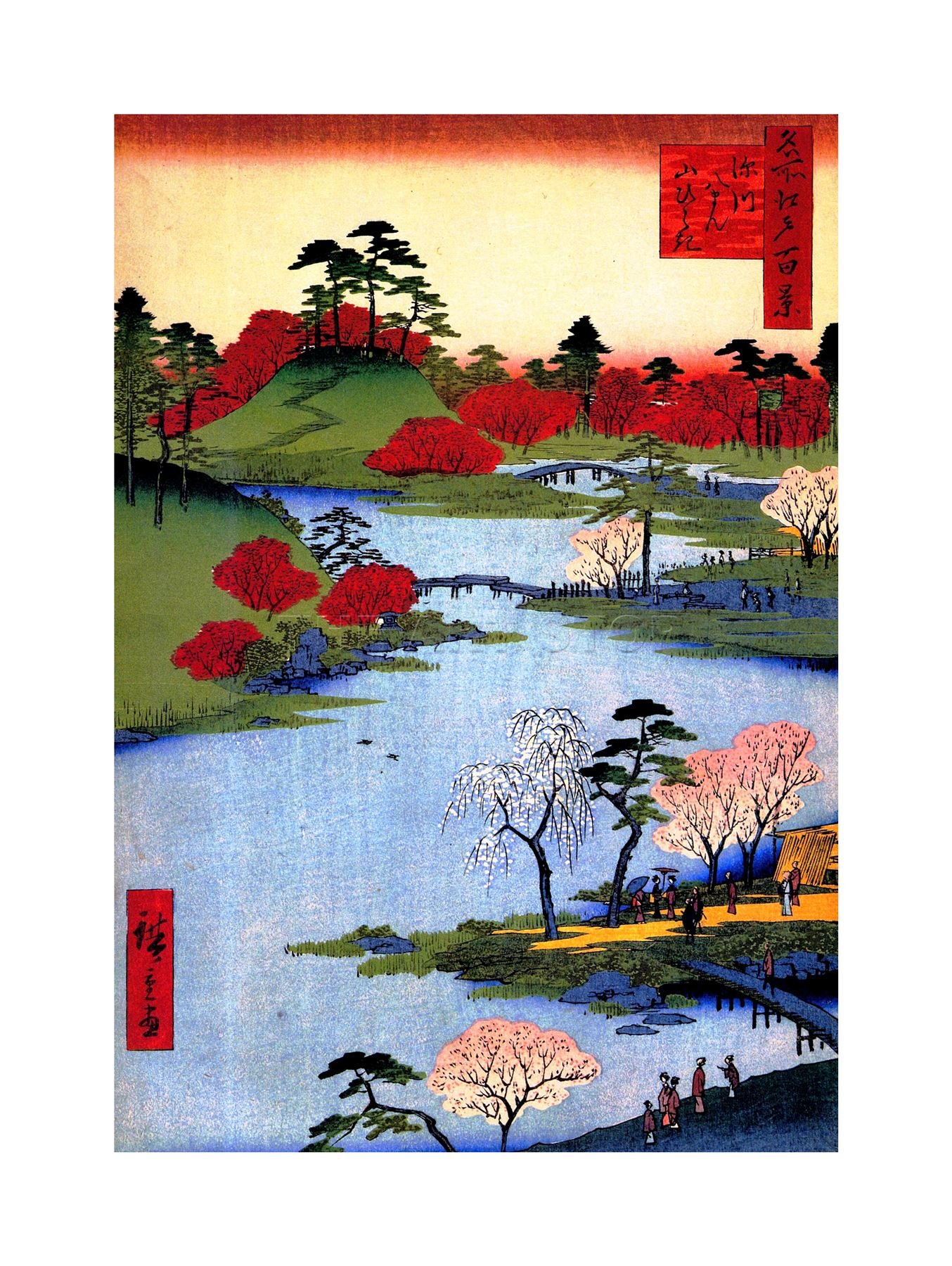 Wee Blue Coo Painting Japanese Woodblock Colourful Trees River Picture Wall Art Print