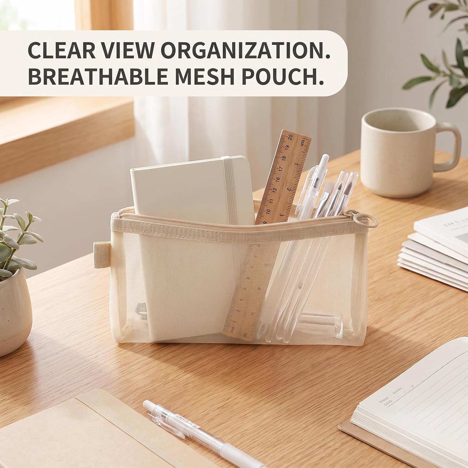 4 Pcs Mesh Makeup Brush Pouch, Nylon Cosmetic Bag Organizer