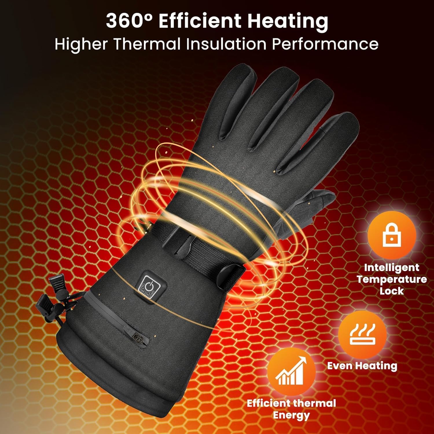 Gants Chauffants Rechargeables Pour Homme/femme - Batterie 7.4V 3000mAh - 3 Niveaux De Chaleur - Imperméables Et Tactiles