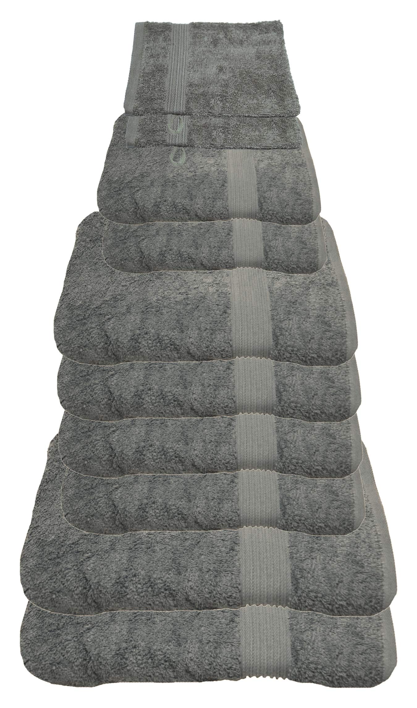 Julie Julsen Lot de 10 serviettes de bain, 2 serviettes de bain, 4 serviettes, 2 serviettes d'invités, 2 gants de toilette en pur coton, plus de 30 couleurs gris argenté