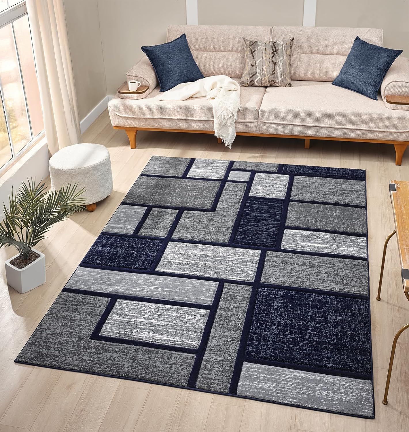 Tapis de salon moderne à poils ras facile à nettoyer pour séjour contemporain