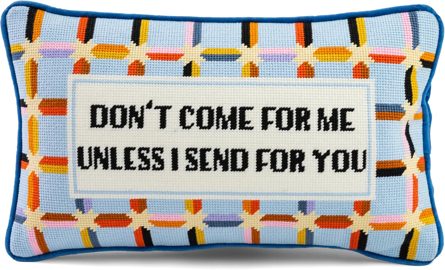 FURBISH Needlepoint Decorative Throw Pillow - Don't Come for Me - 9"x15" - Small Embroidered Designer Pillow for Living Room, Couch, Sofa, Chair & Bed - Eclectic Home Decor