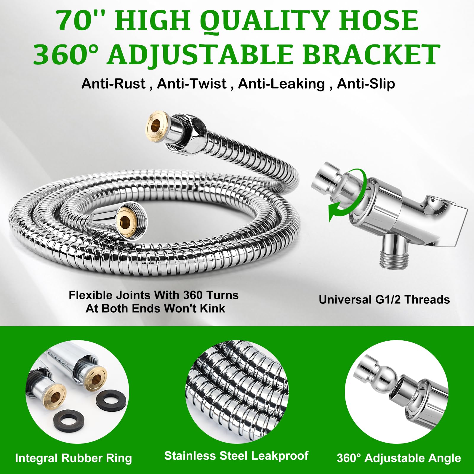 OHDAY® - Cabezal de ducha de alta presión con mano - Potente cabezal de ducha de 6 modos con manguera de acero inoxidable de 70 pulgadas, soporte ajustable y lavado a presión integrado para limpiar la