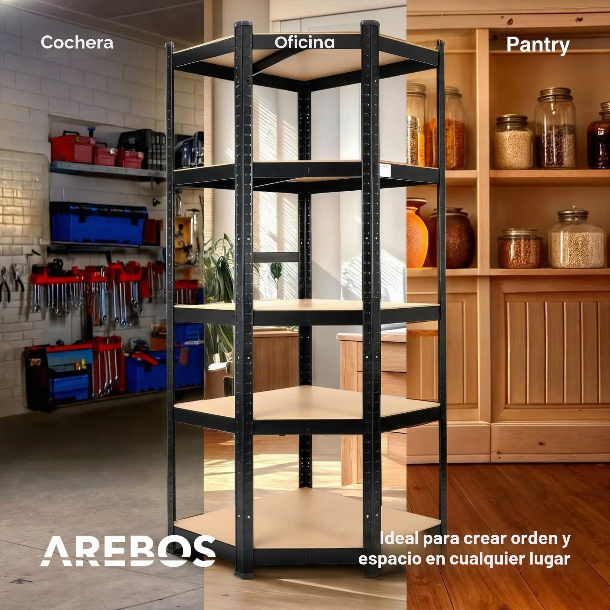 Arebos Estantería para Cargas Pesadas | Estantería sin Tornillos 875 kg | Fácil de Montar Gracias al Sistema de Enchufe | 180 x 70 x 70 cm | 5 estantes de MDF | hasta 175 kg por Estante | Negro