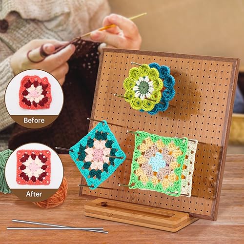 Miniatura 7 de Tabla de bloqueo de ganchillo de 11.8 pulgadas con 20 pinesclavijas, tabla de bloqueo para tejer a ganchillo, tablas de bloqueo cuadradas de bambú