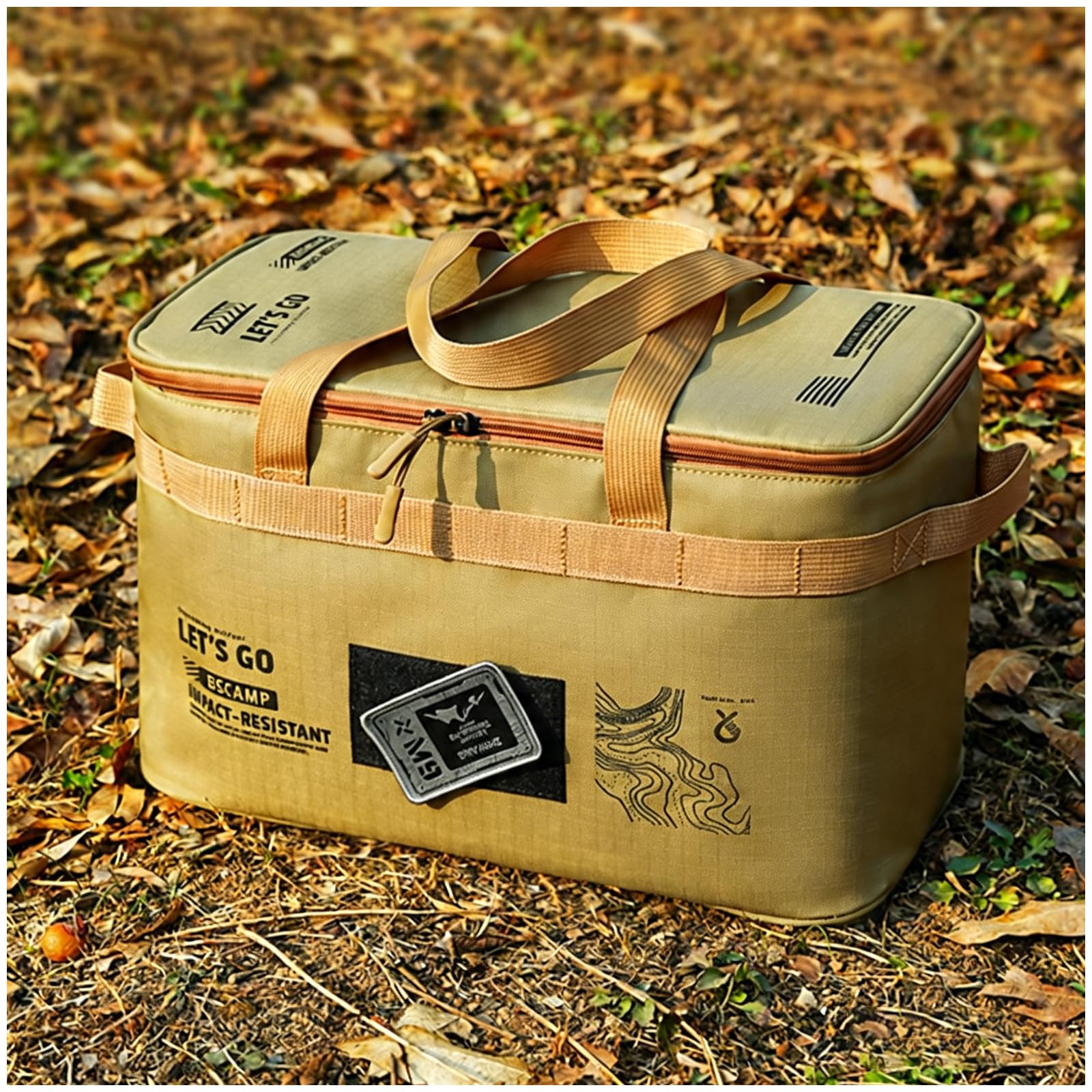 Campingtasche, Outdoor Tragetasche, Langlebig Und Wasserdicht, Inklusive Trennwand, Bietet Platz für Geschirr, Campingtasche Geschirr für Wandern Und Grillen (khaki)