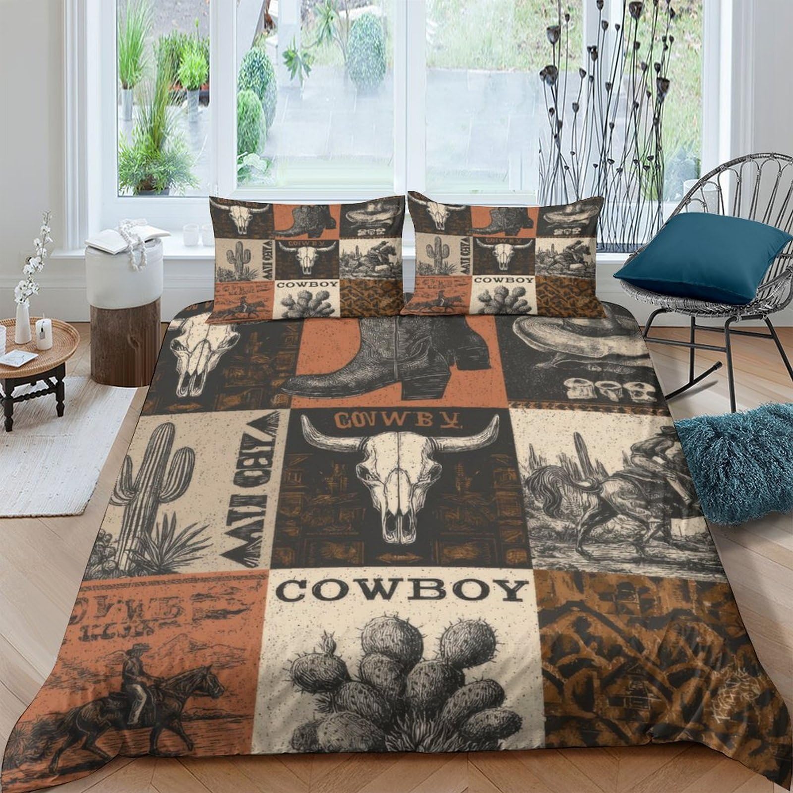 Ctjqhvkz Style-6 3D Printed Western Cowboy Skull Fitted Sheet Microfiber Soft Cactus Bed Cover For Bedroom Dorm Mattress Decor Single（135X200cm）