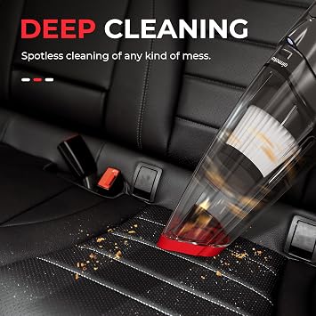Airmoto 12V Portable Car Vacuum Cleaner 16Ft Cord Strong Suction | 16 Ft Power Cord, Wet and Dry Use, Multiple Attachments, HEPA Filter, Car and Home Use