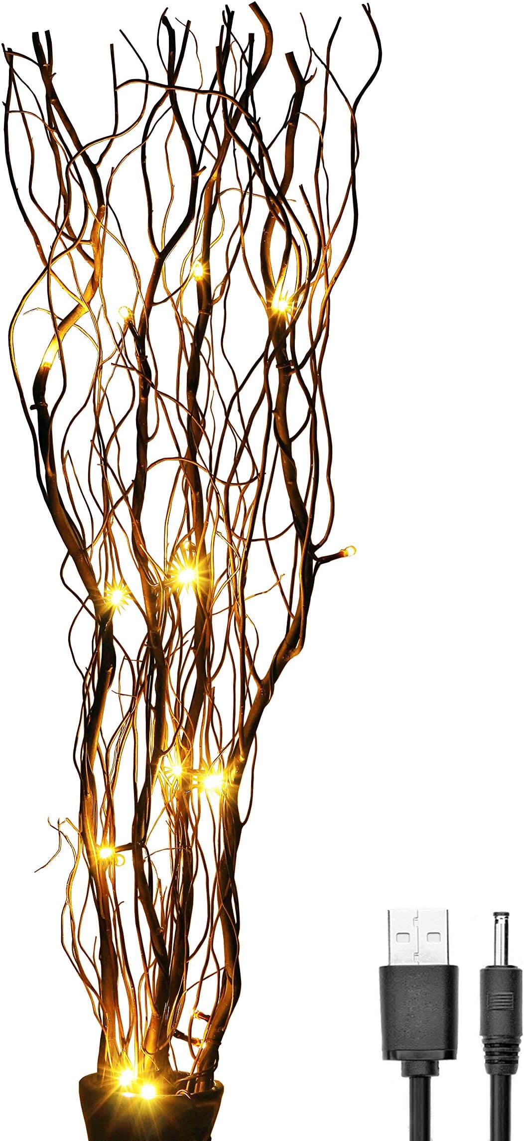 Lightshare 16W All-Natural Twig, Brown, Battries Powered, Optional USB Plug-in Powered