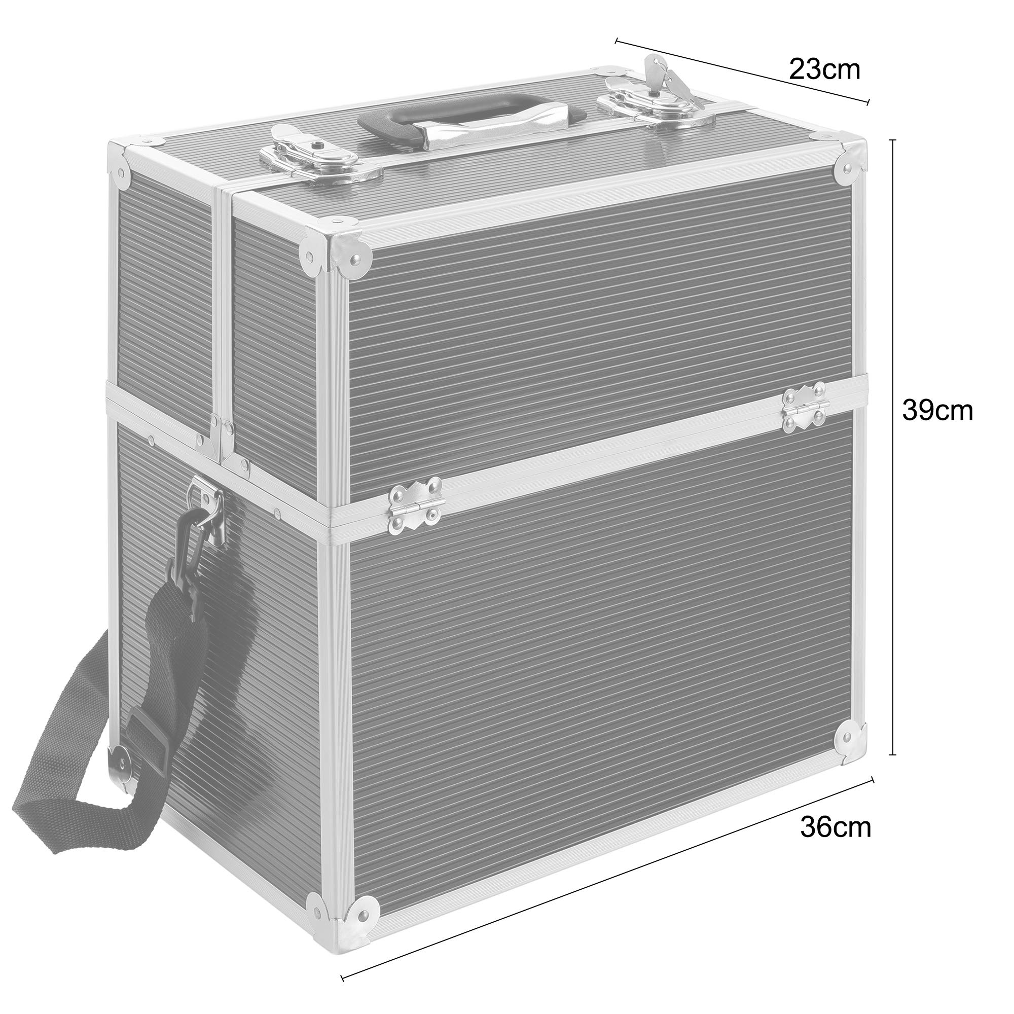 Arebos Kosmetikkoffer 26L Aluminium 13 Fächer ausklappbare Etagen 39x36x23 cm Schwarz
