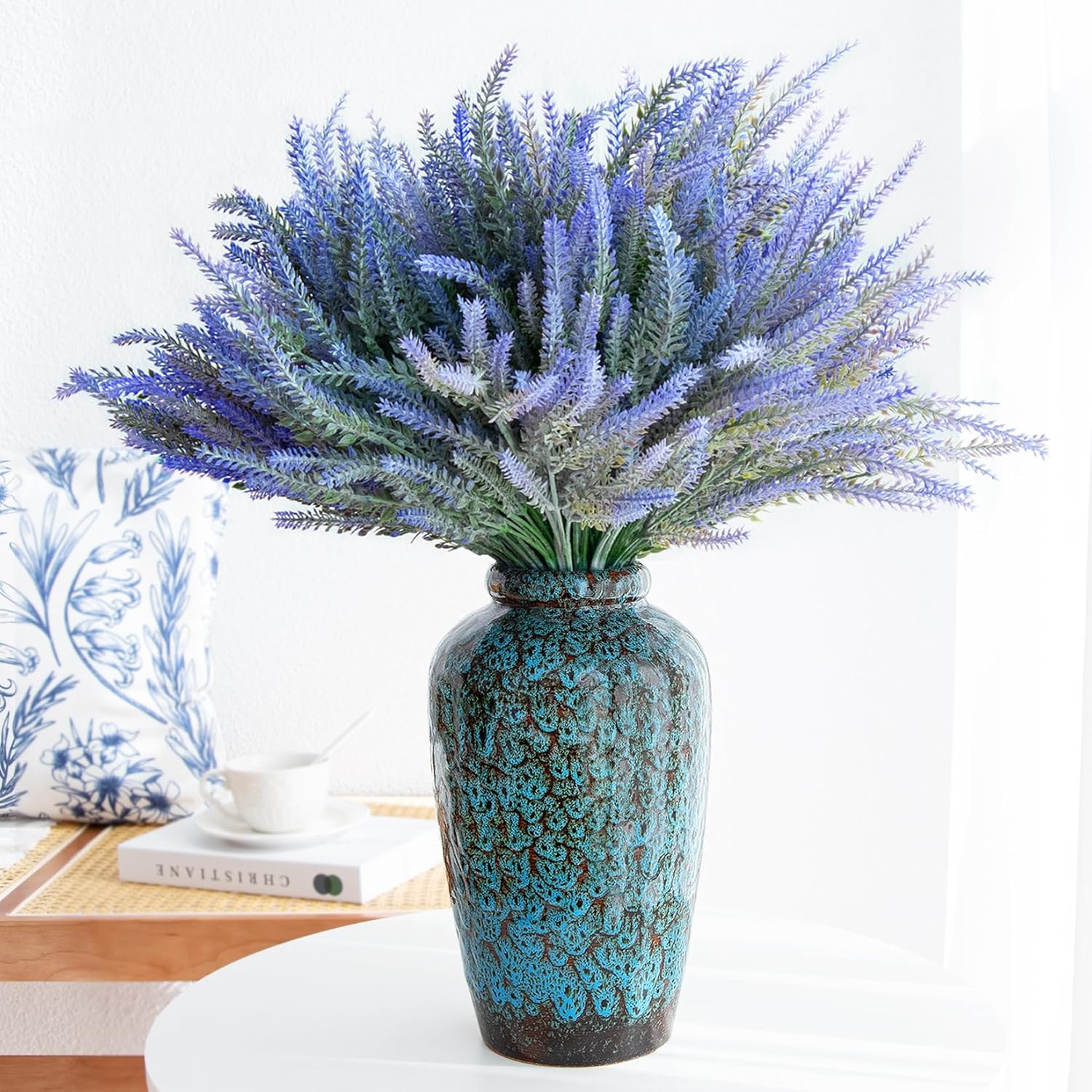 Unique Ceramic Flower Vase, Modern Home Decor for Living Room, Tables, Shelves & Enterways,11Inch Tall Glaze Blue Vase Gift for Housewarming, Wedding, Birthday - Image 2