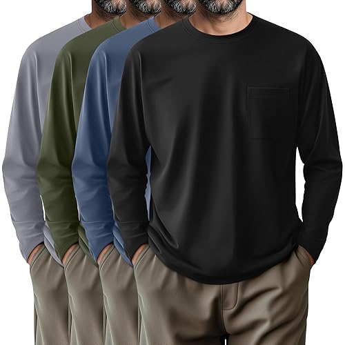 4 Pack Men's Big and Tall Shirts Long Sleeve Pocket
