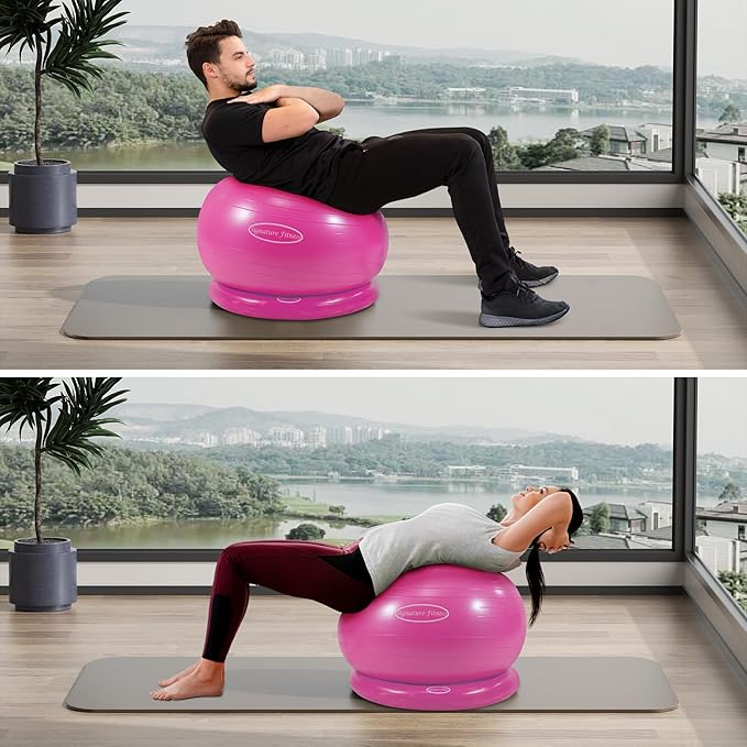 The ball is available in multiple sizes and colors, allowing users to choose the perfect fit for their height and personal style preferences. It comes equipped with a quick pump, making inflation and deflation convenient and hassle-free. This ease of use, combined with its robust construction and variety of options, makes the BalanceFrom exercise ball a practical addition to any home gym or fitness regimen.