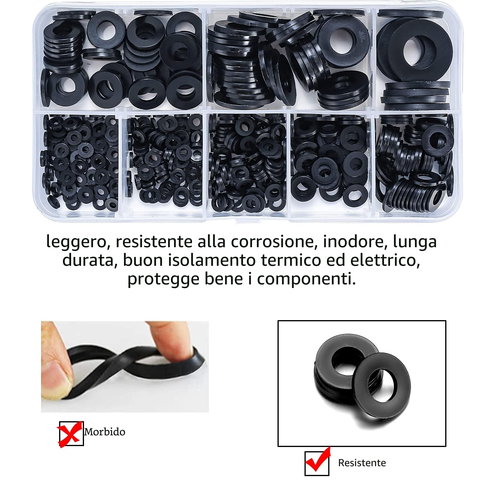 500 Pezzi Rondella Piatta in Nylon, Piatte Guarnizione, Guarnizioni Idrauliche, Kit Distanziatore Rondella Distanziatrice - M2/M2.5/M3/M4/M5/M6/M8/M10 (A-nero)