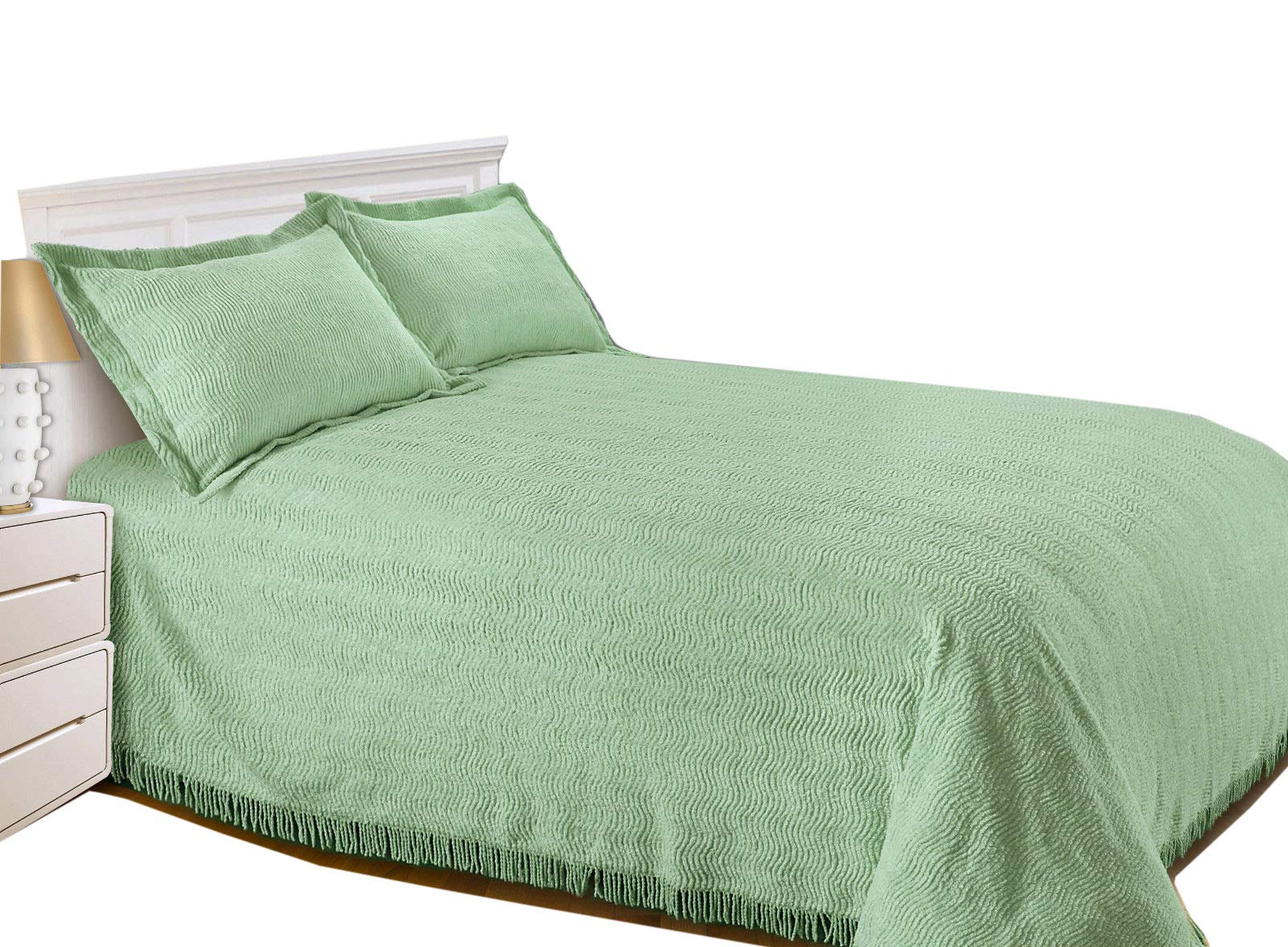 Snugglemore Luxury Candlewick Bedspread Traditional Bed Throw Size Single Double & King (Double, Green)