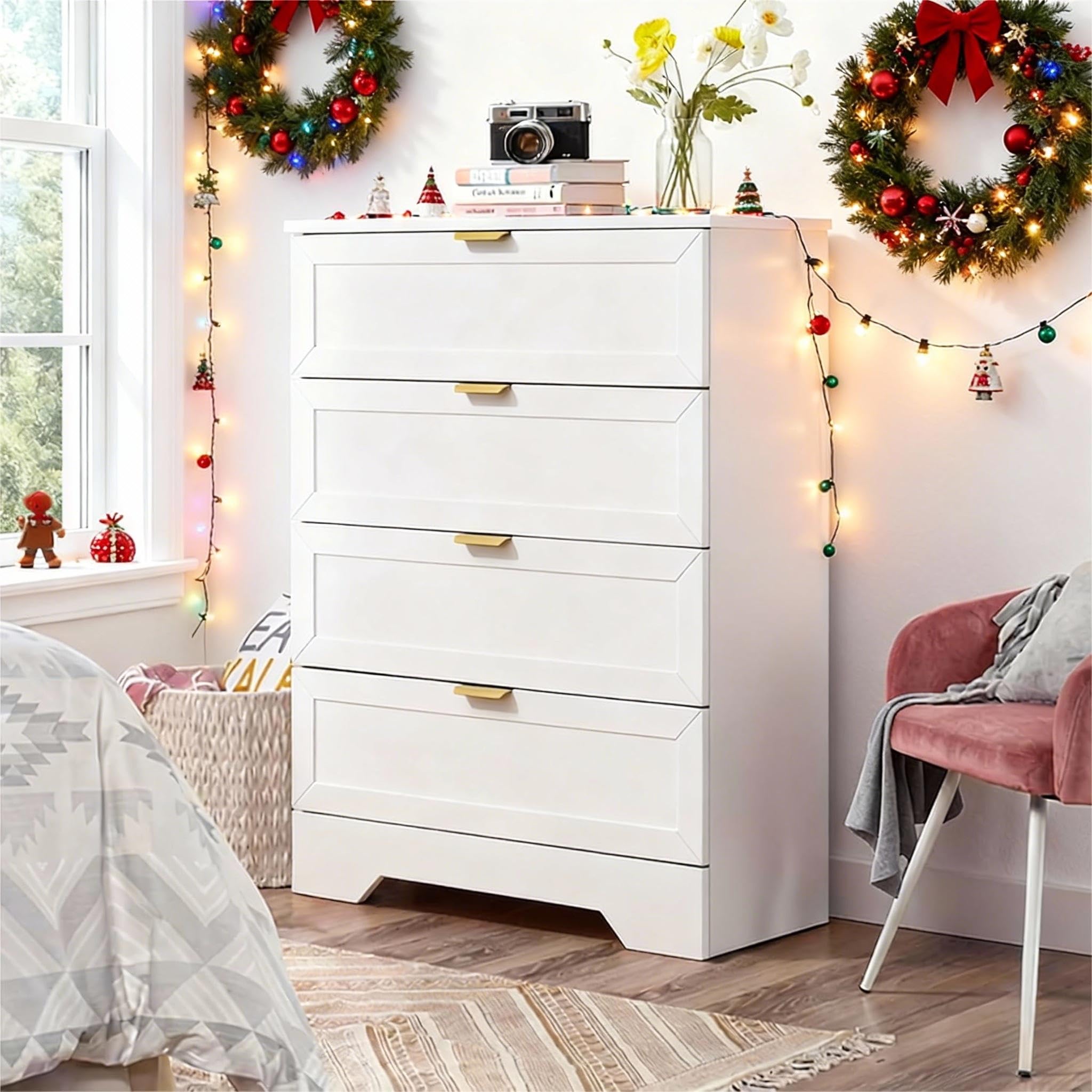 UYIHOME 37-inches Tall Chest of Drawers, 4 Drawer Dresser for Bedroom, Wood Dresser with Large Drawers, Modern Storage Cabinet for Closet, Living Room