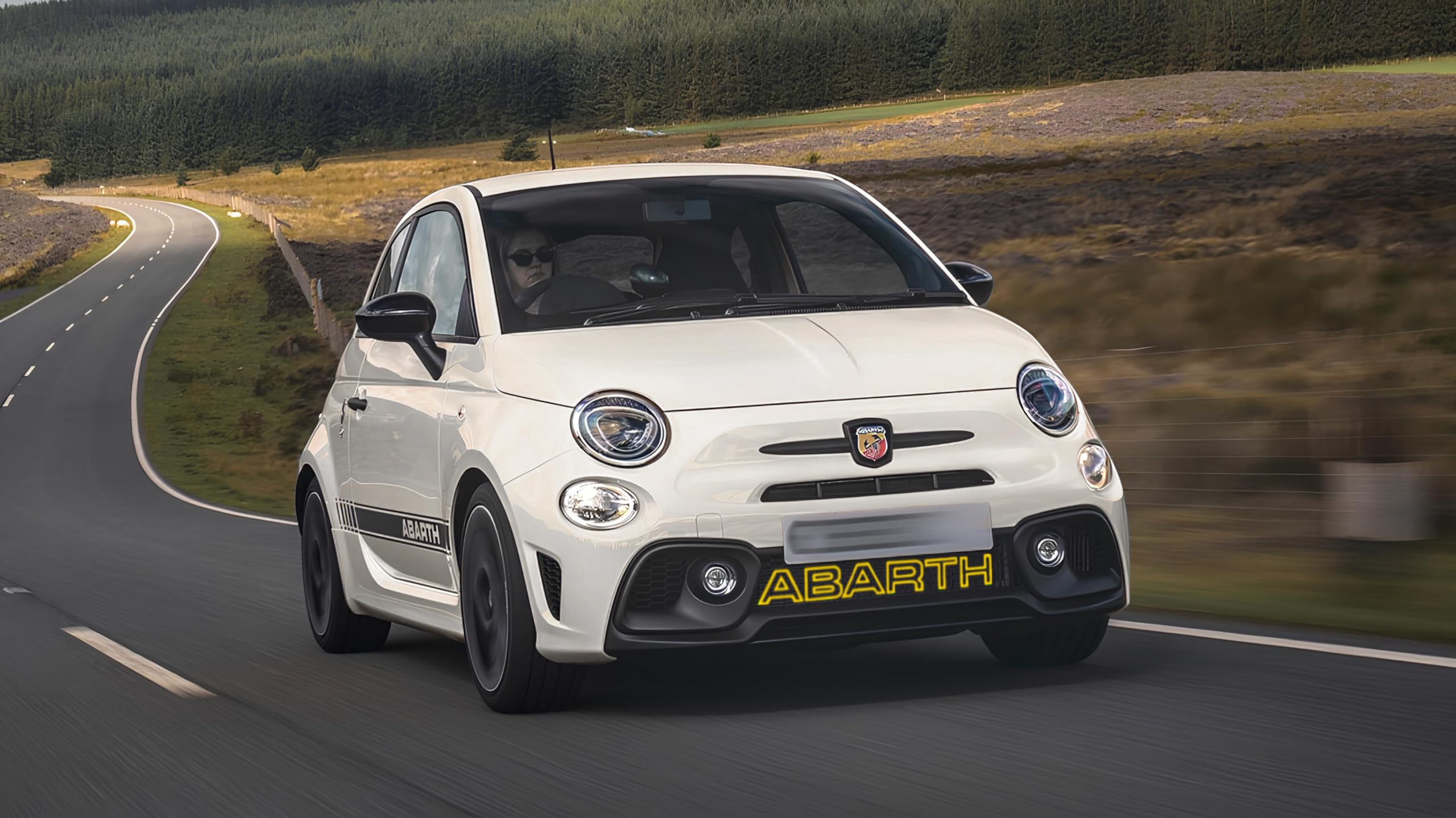 Abarth Schriftzug für Vordere Gitter - FIAT 500 Kühlergrill Dekoration im Originalstil - Logo für Vorderen Grill Punto Evo 595 Personalisierung (Gelb)