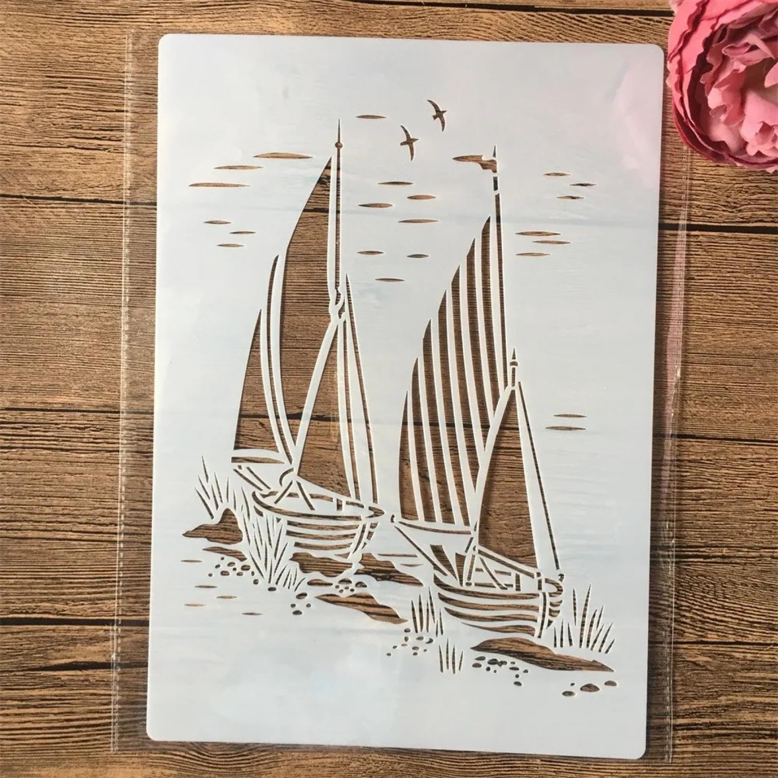 Pochoir peinture bois A4 lavable motif marin pour travaux manuels précis