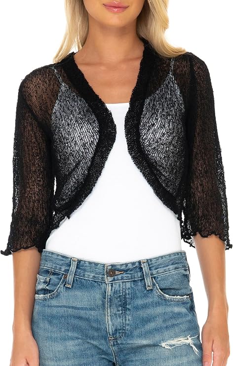 SHU-SHI Bolero Shrugs For Dresses Formal Sheer Cropped Cardigan Cocktail Sweater Lightweight Knit