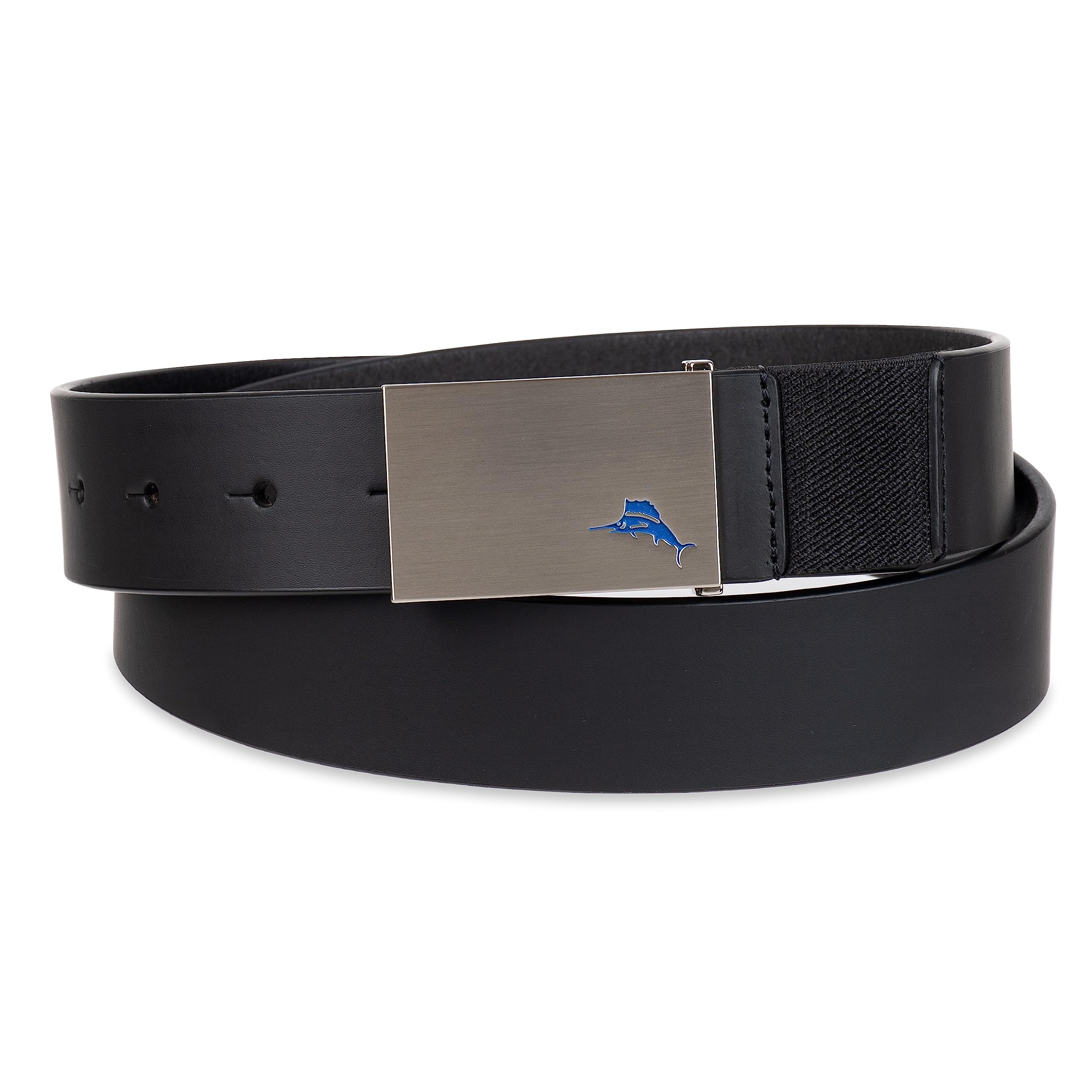 Tommy Bahama Men's Stretch Casual Buckle Belt, Black Plaque, Large (38-40)
