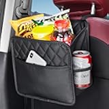 LXUNYI Car Organizer Back Seat, Waterproof Pu Leather Car Seat Storage Bag Foldable Universal Hanging Car Seat Back Organizer for Kids & Adults with Cup Holders Car Travel Accessories