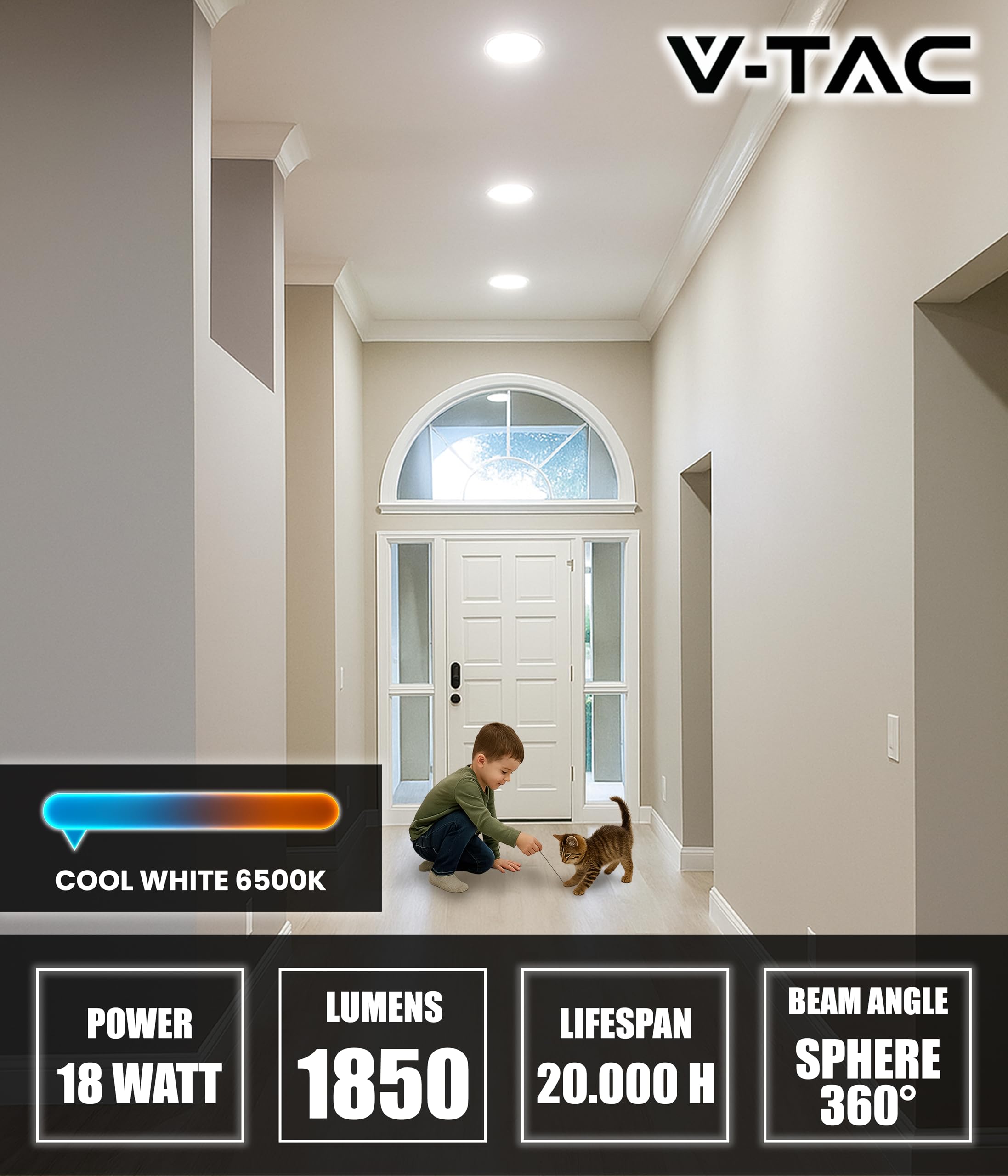 V-TAC 10x Faretti LED da Incasso Rotondi 18W - SUPER LUMINOSI - Diametro 220 mm - 1850 Lumen - IP20 - per Soffitto, Casa, Cartongesso - Mini Pannello - Lampada - Foro 200-205 mm - Luce Fredda 6500K