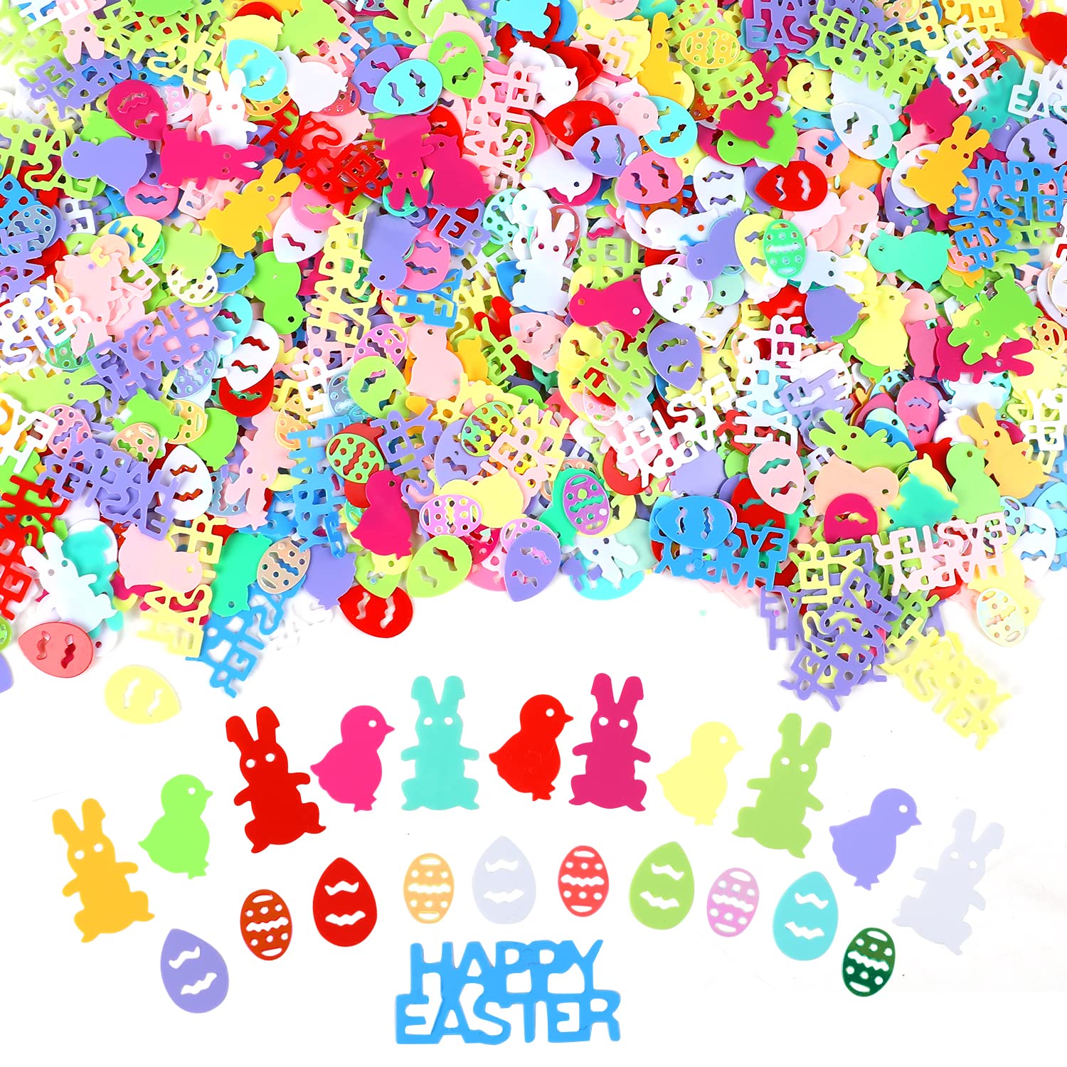 FOIMAS 1800pcs Easter Confetti,Egg Bunny Chick Table Confettis Glitter Foil Scatter for Easter Card Table Party Decoration