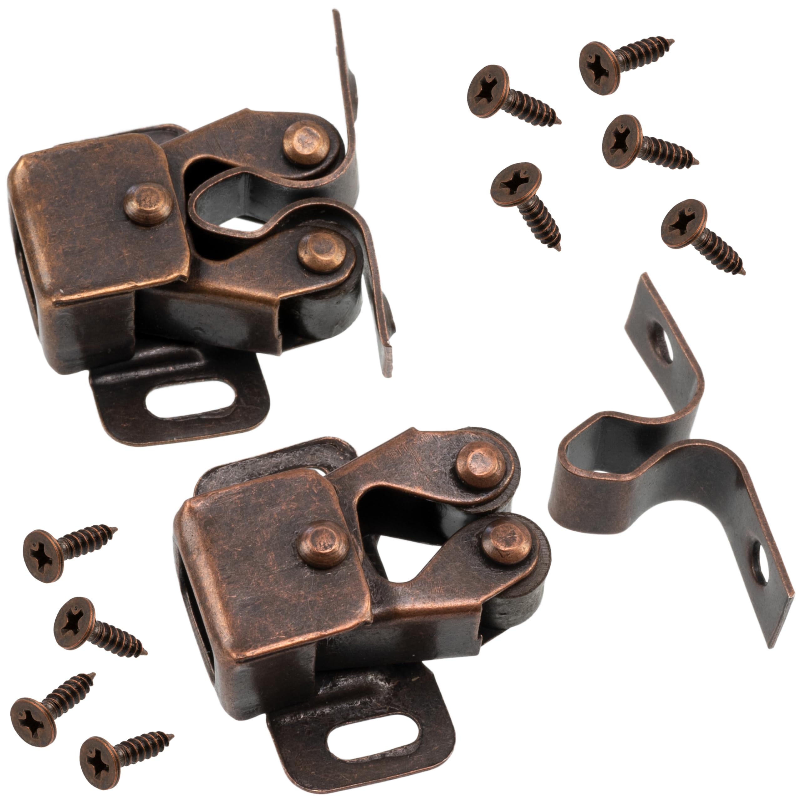 AERZETIX - C76230 - Set di 2 chiavistelli per porte a molla con doppio rullo 1 1/4" + 9 viti - in metallo - colore rame vintage - serratura mobili carpenteria armadio chiusura