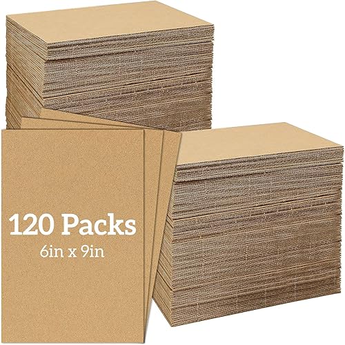 AOBOPLE Paquete de 120 hojas de cartón corrugado de 6 x 9, hojas de cartón plano marrón de 0.118 in de grosor, insertos de cartón plano para