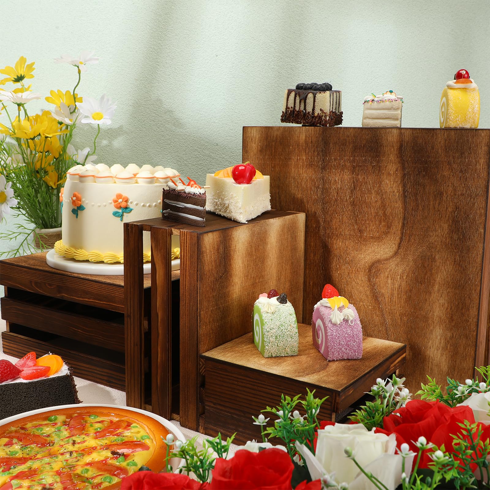 Nitial 4 Pcs Display Party Food Rustic Risers for Wooden Cupcake Stand ...
