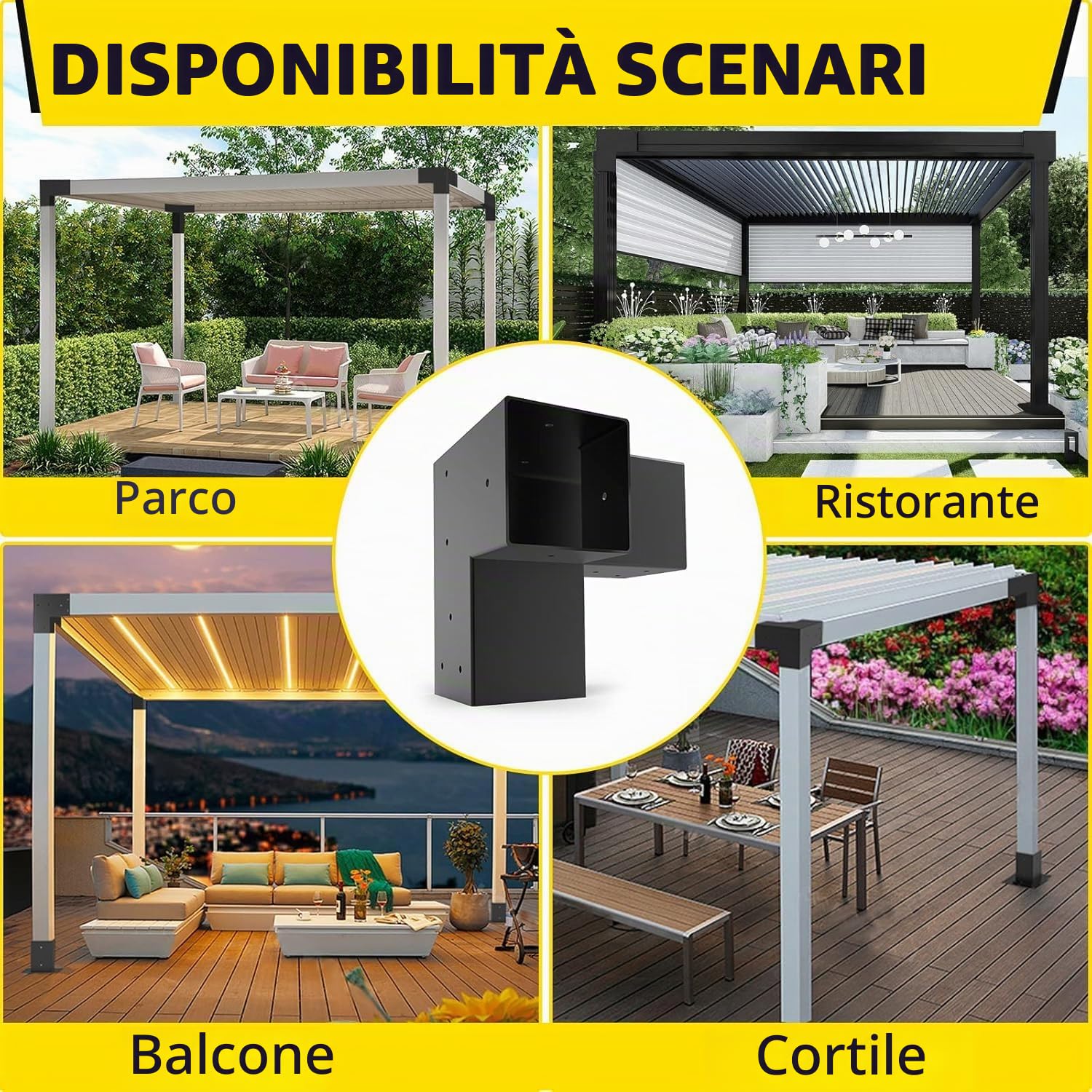 Kit Staffe per Pergola, Supporto per Pali in Legno da Carpenteria 4 Staffe Angolari a 3 Vie Kit per Travi Fai da Te per Gazebo, Pergolati da Patio, per 100mmx100mm legname Pergola