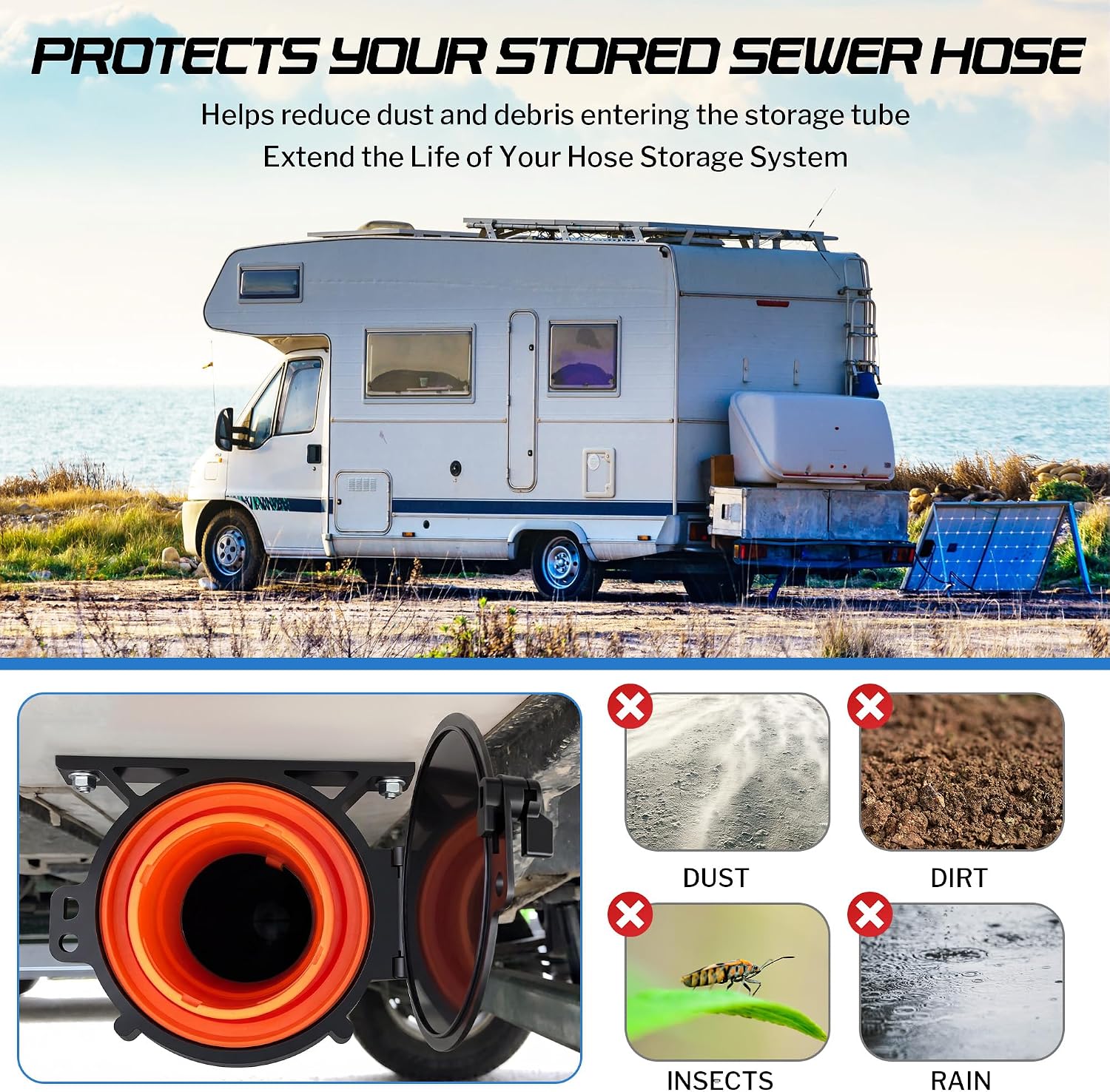 Dreyoo 2 Pack RV Sewer Hose Carrier Replacement Hatch Door with Bracket, Heavy Duty End Cap Cover for RV Sewer Hose Storage Tube, Secure Closure, Easy Install for Camper Travel