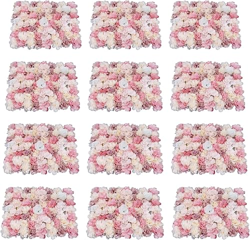 Vista 140 de 20 paneles de pared de flores artificiales, decoración de pared de 24 x 16 pulgadas, paneles decorativos de flores de hortensias para el hogar, 20