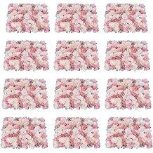 12 Pcs Artificial Flower Wall Panels, 24"x16" 3D Pink Silk Dahlia Hydrangea Rose Flowers Wall Backdrop Artificial Silk Fabric Flower Banquet Wedding Party Decor for Stage Background Type 1