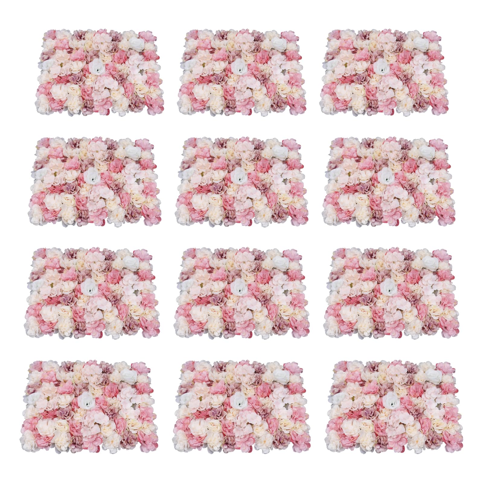 12 Stück Künstliche Blumenwand, Blumen Wand Panel Blumen Hintergrund, DIY, Seide, Wandpaneel für Hochzeit, Hintergrund, Dekoration, Haus, Garten, Party, 60 x 40 cm